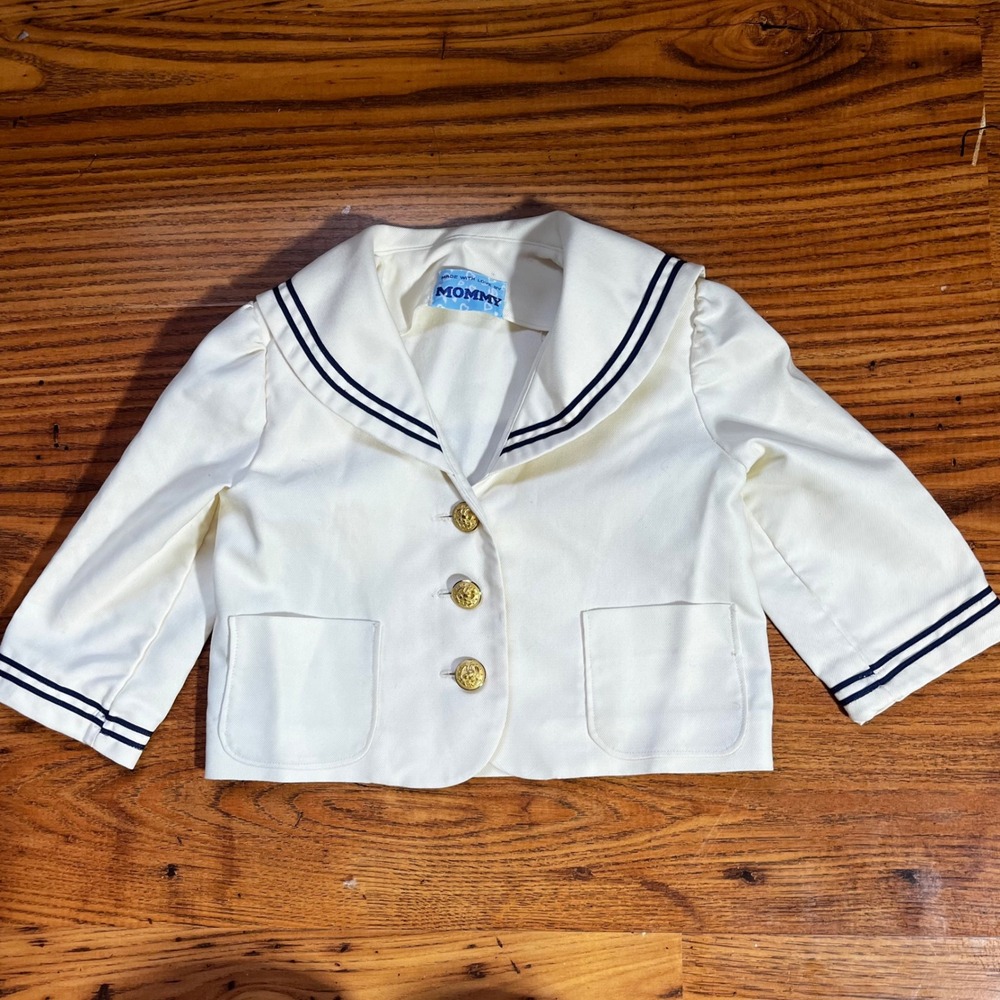 Kids Nautical Sailor Jacket‎ White Navy Trim Gold Buttons Handmade